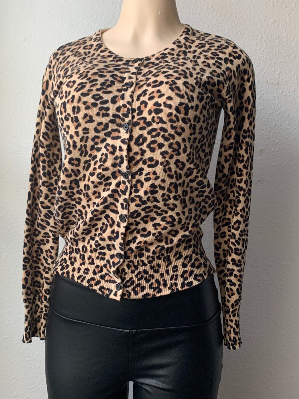 Women's Target Animal Print Leopard Cardigan Crewneck Button Front Sweater